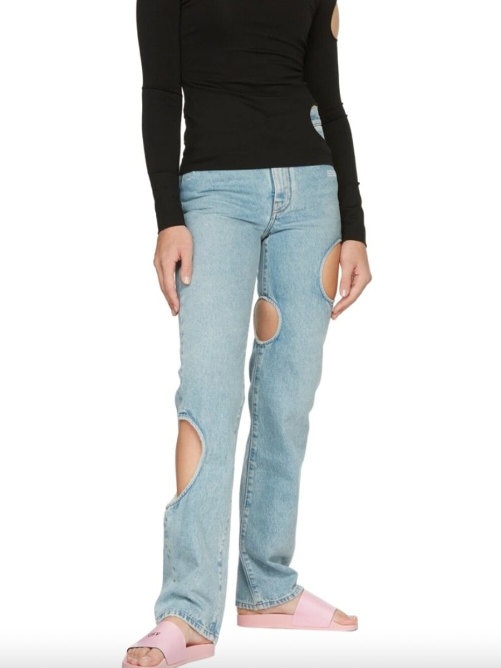 $805 Off-White Blue Denim Cut-Out Meteor Jeans size 25